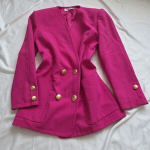 Vintage Jacques Vert 80s Pink Wool Power Blazer 6 Made in England